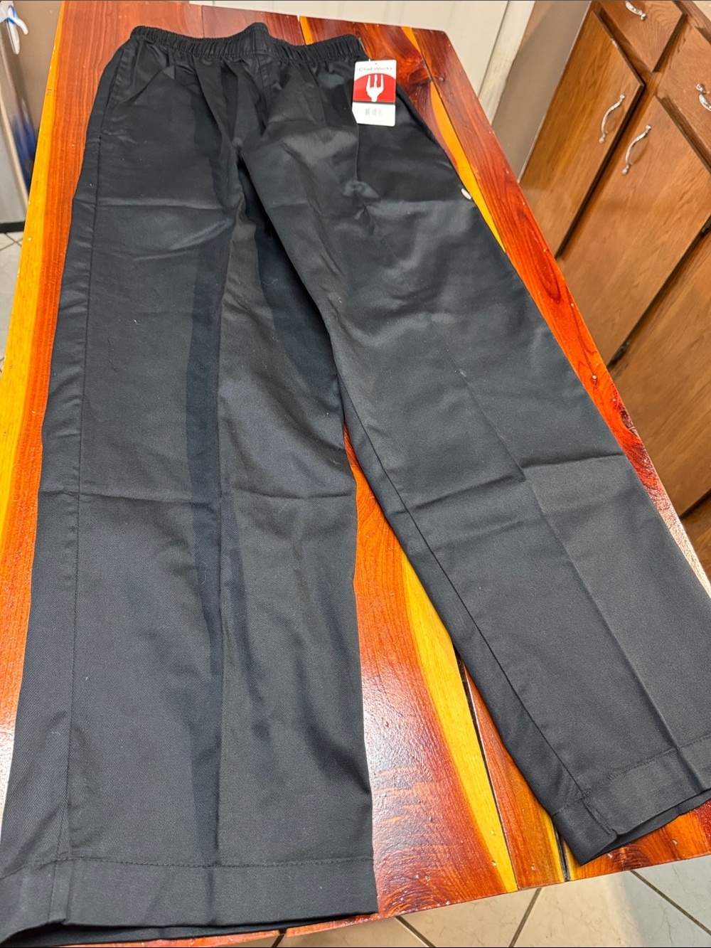 Men's Black Elastic-Waist Chef Work Pants H9
